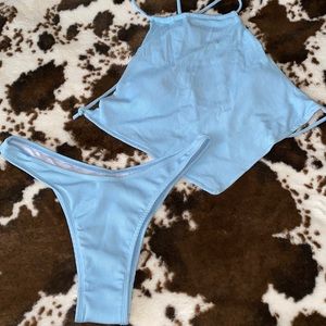 Baby Blue Ribbed hem bikini swimsuit